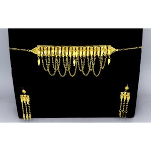 Collier Khanaqi avec boucles d'oreilles Parure de bijoux plaqué or de haute qualité Collier de bijoux de mode Bijoux arabes pour femmes - Product Image 1
