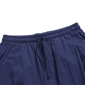 Shorts d'été en toile pour homme, taille haute, avec cordon de serrage, 180g, longueur genou, sport, décontracté, respirant, couleur unie, logo frontal - Product Image 3