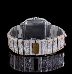 Reloj deportivo de acero inoxidable automático de lujo personalizado Moissanite Diamond Square Arabic Numeral Design Square Quartz - Product Image 4