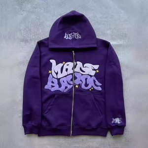 100% algodón francés Terry cremallera-Up sólido peso pesado totalmente personalizable Puff impreso bordado lavado soporte de gran tamaño otoño - Product Image 4