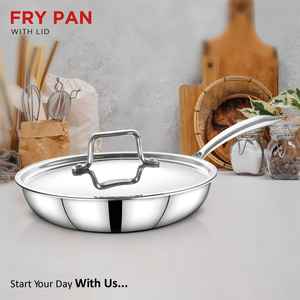 Poêles à frire à poignée rivetée en acier inoxydable avec couvercle de qualité alimentaire Design durable Batterie de cuisine facile à nettoyer Exotic Silver Shining - Product Image 5