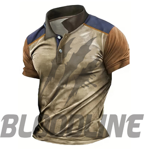 Chemise à manches courtes pour homme Bloodline, couleur unie, coton tricoté, respirante, séchage rapide, coupe classique, marron - Product Image 5