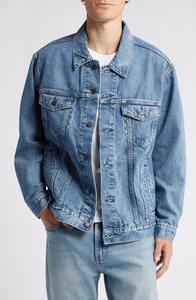 Veste en jean pour homme, taille plus, nouvelle collection automne-hiver, style américain simple, délavée à l'acide et au sel, 100% coton - Product Image 4