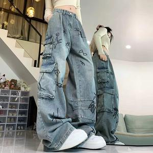 กางเกงแนวสตรีทแบบกอธิคสำหรับ2025ใส่ได้ทั้งชายและหญิงออกแบบได้ตามต้องการมีสายรัดทำจากผ้าฝ้ายปักลายมีกระดุมซิปรายละเอียดเป็นโซ่ - Product Image 6