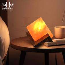 Floral Himalayan <b>Salt</b> Square Box <b>Lamp</b> Natural Pink <b>Rock</b> Crystal with Hand-Carved Wooden Base for Romantic Home Electric Decor - Product Image 4