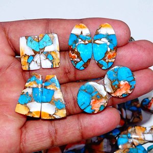 Cabujón de piedras preciosas de cuarzo suelto para fabricación de joyas, par de turquesa de cobre de ostra espinosa Mohave Natural de grado AAA, precio al por mayor - Product Image 6