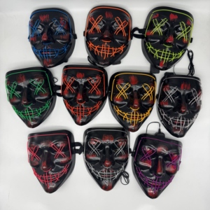 Masques de fête d'<span class=keywords><strong>horreur</strong></span> professionnels, nouveauté, LED lumineux, fibre optique, accessoire de costume visage effrayant, masque de <span class=keywords><strong>clown</strong></span> d'Halloween, PP durable, 2x - Product Image 2