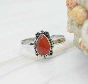 Anillo de piedras preciosas talladas en forma de pera suave de cornalina Natural, anillos de moda para fiesta de Plata de Ley 925, joyería para mujer a granel - Product Image 2