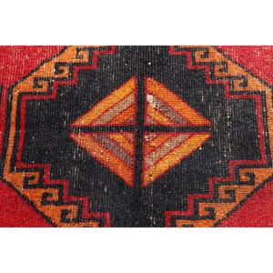 4x11.4 ft Turkish Vintage Rug, <b>Runner</b> Rug, <b>Red</b> Check Rug - Product Image 5