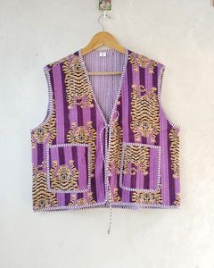 เสื้อกั๊กแจ็กเก็ตผ้านวมพิมพ์ลายเสือใส่ได้ทั้งชายและหญิงเสื้อโค้ทสไตล์โบฮีเมียนทำด้วยมือสไตล์อินเดียแบบลำลองของขวัญที่สมบูรณ์แบบสำหรับเธอ - Product Image 1