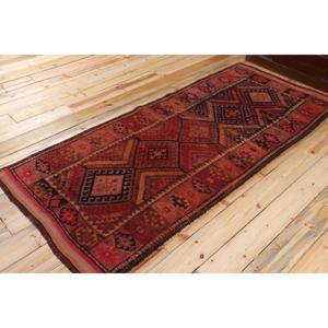 Vintage Accent Rug 3.2x7.5 ft, <b>Red</b> Paisley Turkish <b>Wool</b> Rug - Product Image 2