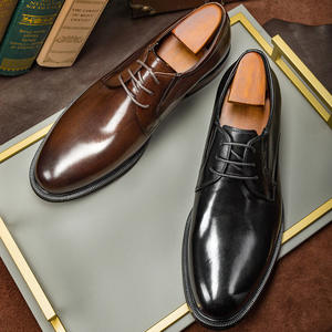 Nouvelles chaussures en cuir pour hommes, fabriquées à la main, style derby britannique à bout pointu, chaussures de ville en cuir véritable marron - Product Image 4
