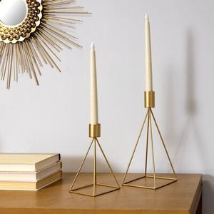Unique Modern Gold Metal Geometric Pyramid Taper <b>Candle</b> Holder Set Wedding Dining Table Centerpiece Home Decoration Items Luxury - Product Image 1