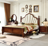 Lit de chambre classique américain de luxe en bois massif avec tiroirs de rangement, en tissu, taille King/Queen, mobilier de maison GSA69-GSA72