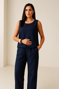 Conjunto de top sin mangas y pantalones de pierna recta para mujer, poliéster, cómodo, elegante, para uso diario, oficina, informal, para mujeres modernas - Product Image 3