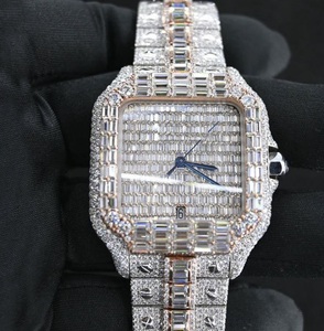 นาฬิกาเพชรโมอิสขนาด46มม. สำหรับผู้ชายตัวเรือนเหล็กหน้าปัดกระจกสายนาฬิกาควอทซ์สุดหรูแสดงวันที่ - Product Image 1