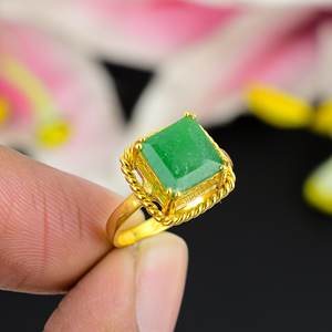 Anillo de Aventurina verde cuadrado de Plata de Ley 925 para mujer, joyería fina con perla de diamante para bodas, fiestas, fábrica directa - Product Image 1