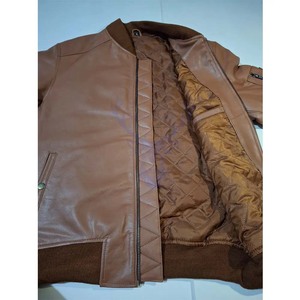 Men's Brown Bomber Leather <b>Jacket</b> With Fleece Collar Stylish Outerwear - Product Image 2