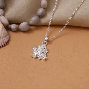 Collier pendentif Durga pour femme en or 18 carats et argent 925, plaqué rhodium, motif géométrique, style vintage, avec zircon et perle - Product Image 1