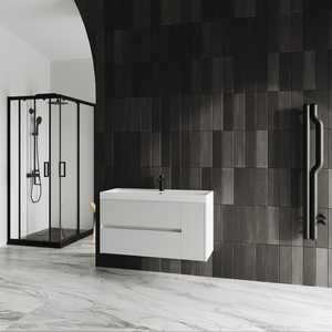 Set Elegante di Mobili da Bagno KORICINI, Mobile Sospeso in Ceramica Bianca Opaca da 100cm, Due Pezzi - Product Image 2