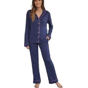 Ropa de dormir Multicolor de talla grande de alta calidad para mujer, conjunto de manga larga de Color sólido, Conjunto de pijama con tirantes finos, Exportación de BD Supp - Product Image 6