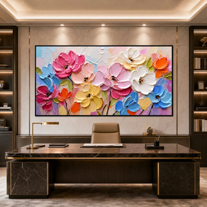 Tableau floral moderne sur toile, art mural 3D, peinture florale colorée, décoration de chambre, art mural pour salon, art mural floral 3D - Product Image 2