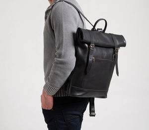 Custom Men's Travel <b>Roll</b> <b>Top</b> New Leather Foldable Student Women's School Rolltop Laptop <b>Backpacks</b> LRTB-0009C - Product Image 1