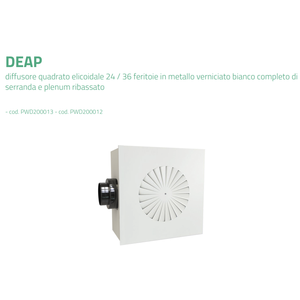 Diffuseur hélicoïdal carré en acier galvanisé peint blanc Tecnosystemi DEAP, 24/36 fentes, registres à 90 lames réglables, grilles - Product Image 3