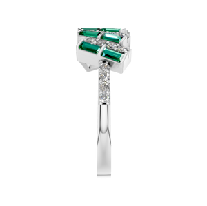 Anillo clásico Art Deco para mujer en platino 950 tachonado con diamante natural y esmeralda preciosa para compromiso y boda - Product Image 2
