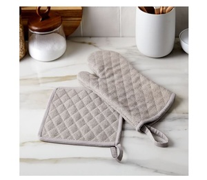 Moufle de cuisine Extra longue couleur crème, OEM, personnalisé 100% coton biologique lin, coussin d'isolation thermique, supports de casseroles chaudes personnalisés - Product Image 5