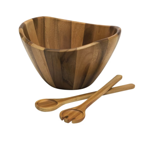 Lot de Bols à Salade en Bois d'Acacia Bio, Ensemble Premium de 3 Bols de Service en Bois avec Ustensiles – Vente en Gros Vietnam - Product Image 2