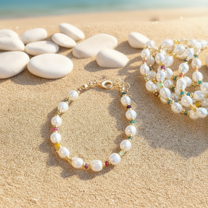 Elegant <b>Gold</b> Plated <b>Bracelet</b> with Colorful <b>Beads</b> and Pearls Fashion Resale Appeal - Product Image 3