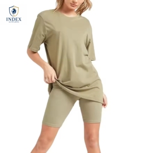 INDEX APPAREL Conjunto de 2 Piezas para Mujer, Color Verde Oliva, Tejido de Algodón y Elastano, Cuello Redondo, Largo por Encima de la Rodilla, Casual, Primavera-Verano - Product Image 1