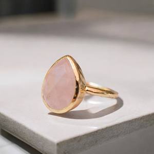 Handmade Natural <b>Rose</b> <b>Quartz</b> <b>Ring</b> 925 Sterling Silver Statement Gold Plating Pear Cut Diamond Shape Women's Gemstone Jewelry - Product Image 6