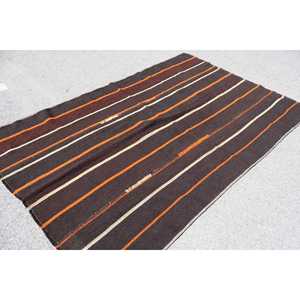 5.5x8.4 ft Rug, Vintage Kilim Rug, Turkish <b>Brown</b> <b>Wool</b> Floral Rug - Product Image 2