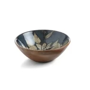 Ensemble de bols de service en bois de manguier artisanal avec finition émaillée, motif de feuille unique, accessoire de cuisine - Product Image 1