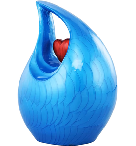 Urnes funéraires pour cendres de décès en forme de larme bleue avec cœur rouge pour adultes, en laiton/aluminium - Product Image 2