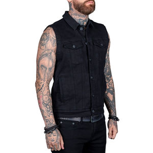 Washed <b>Black</b> <b>Denim</b> Vest Sleeveless Casual Autumn Breathable Outerwear with Horn Button Closure and Pocket Detailing - Product Image 4