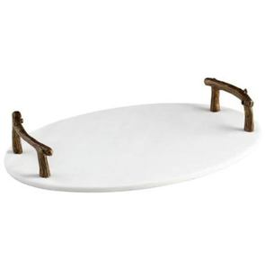 Luxury Unique <b>Round</b> <b>Marble</b> Serving <b>Tray</b> with Gold Metal Handles Modern Table Food Serving <b>Tray</b> - Product Image 5