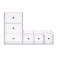 Boîte de rangement de bureau en acrylique transparent personnalisée avec compartiments pour cosmétiques et papeterie