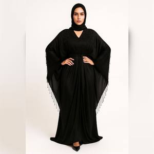 Abaya en soie noire de luxe faite à la main de qualité supérieure pour adultes travail artisanal chic sur vêtements et accessoires musulmans traditionnels - Product Image 1