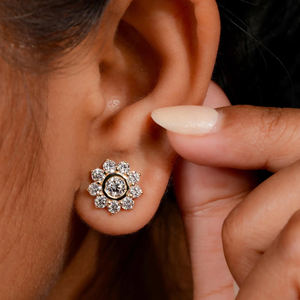 2.15 CW Bezel Set Rose Gold Trendy Floral Wedding Anniversary Moissanite Diamond Drop <b>Earrings</b> Halo Cluster Gift <b>Moon</b> Shape - Product Image 1