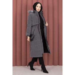 Manteau Nova avec capuche en fourrure coupe-vent et fermeture éclair gris foncé pour l'hiver - Product Image 4