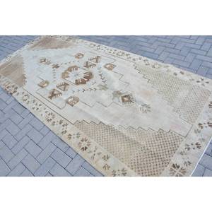 พรมตุรกีวินเทจ4.7 x 10.7ft เบจสีน้ำตาลพื้นที่ขนาดใหญ่งานเย็บปะติดปะต่อกันด้วยผ้าขนสัตว์สี่เหลี่ยมผืนผ้าออกแบบสำหรับห้องโถงพรมยางสำหรับห้อง - Product Image 4