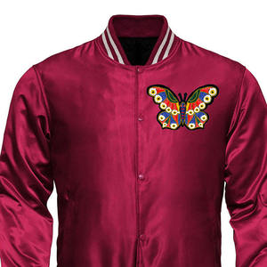 Factory Direct Men Satin Varsity Letterman <b>Jacket</b> Stand Collar Breathable Custom <b>Patches</b> & Colors Front Side Pockets - Product Image 5