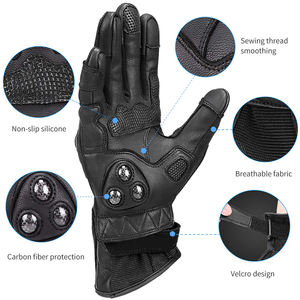 Leather Motorcycle <b>Gloves</b> for Men Carbon Fiber Knuckle Protection <b>Touchscreen</b> with Hard Knuckle Perforated Breathable for winter - Product Image 2