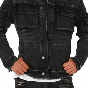 Veste d'hiver Nouvelle mode Couleur unie Veste en jean d'hiver pour homme Vêtement décontracté confortable avec col montant - Product Image 6