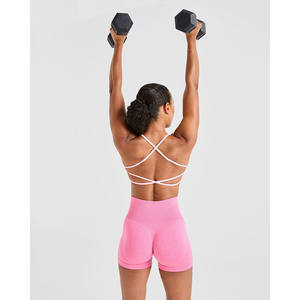 Nouveau design soutien-gorge de sport croisé rose pour bébé décolleté en V flatteur dos à bretelles nouveau soutien-gorge de sport de fitness pour femmes adultes à fort impact - Product Image 6
