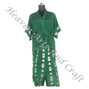 KL006 Bohemian Silk Sari Kimono Bata larga Ropa de verano Bikini Seda Cubrir Venta al por mayor Seda Sari Vintage Sari Kimono largo - Product Image 6
