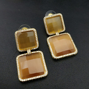 Boucles d'oreilles à breloques Design pour femme, plaqué or 18k, coloré, monalisa, bijoux pour femmes, cadeau de fête, boucles d'oreilles en pierre rouge - Product Image 2